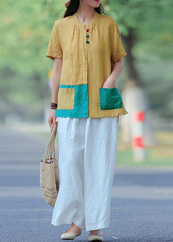 Red for Omychic Cotton Literary Summer Cardigan Short Sleeve Shirt