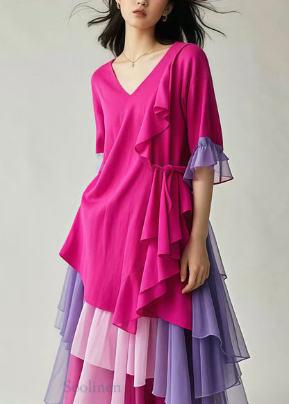 Rose Asymmetrical Patchwork Tulle Holiday Dress Summer