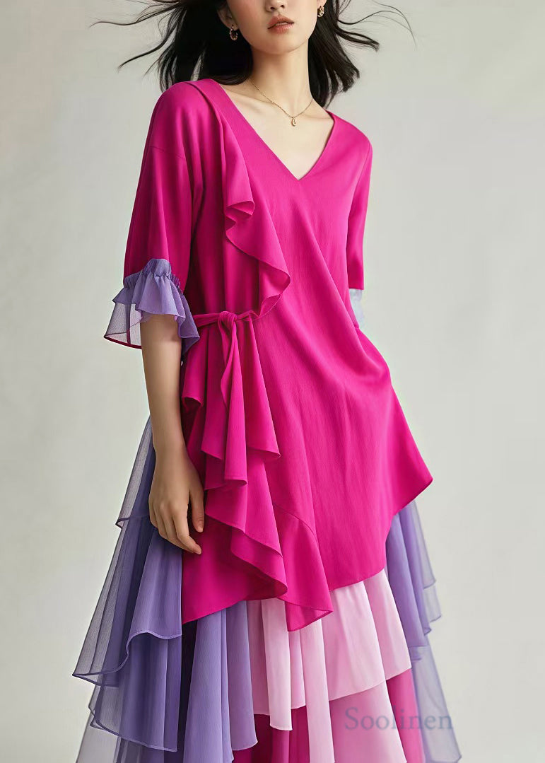 Rose Asymmetrical Patchwork Tulle Holiday Dress Summer