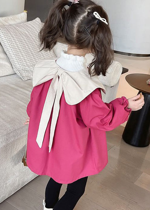 Rose Bow Button Patchwork Cotton Kids Coat Spring