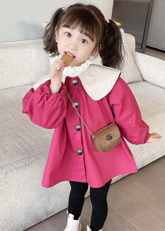 Rose Bow Button Patchwork Cotton Kids Coat Spring
