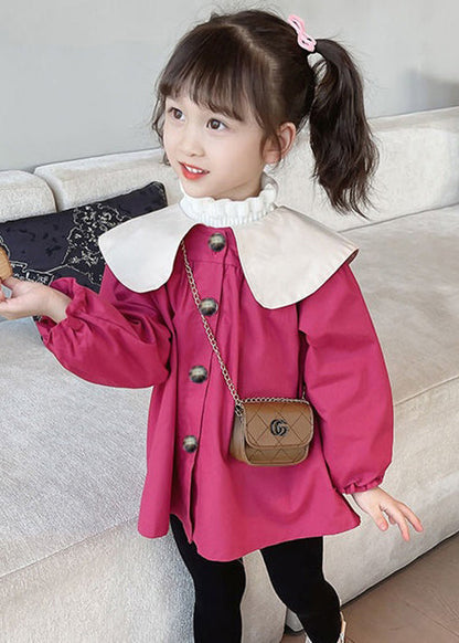 Rose Bow Button Patchwork Cotton Kids Coat Spring
