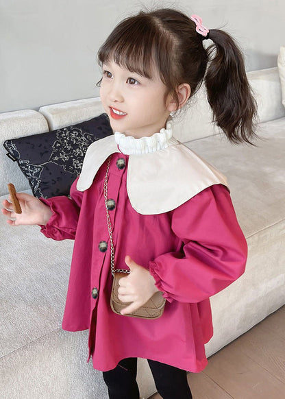 Rose Bow Button Patchwork Cotton Kids Coat Spring