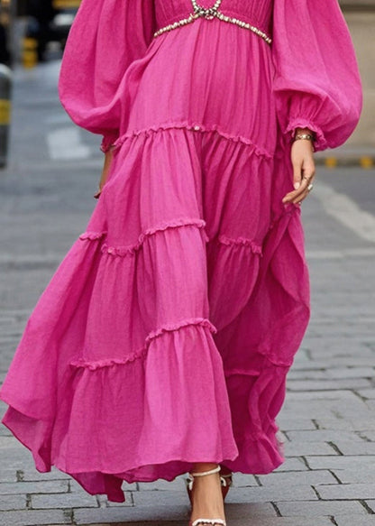Rose Exra Large Hem Chain Linked Cotton Dresses Puff Sleeve
