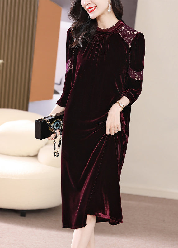 Rose Hollow Out Lace Patchwork Silk Velour Dress Bracelet Sleeve