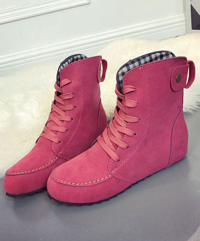 Rose Lace Up Splicing Flat Boots Suede