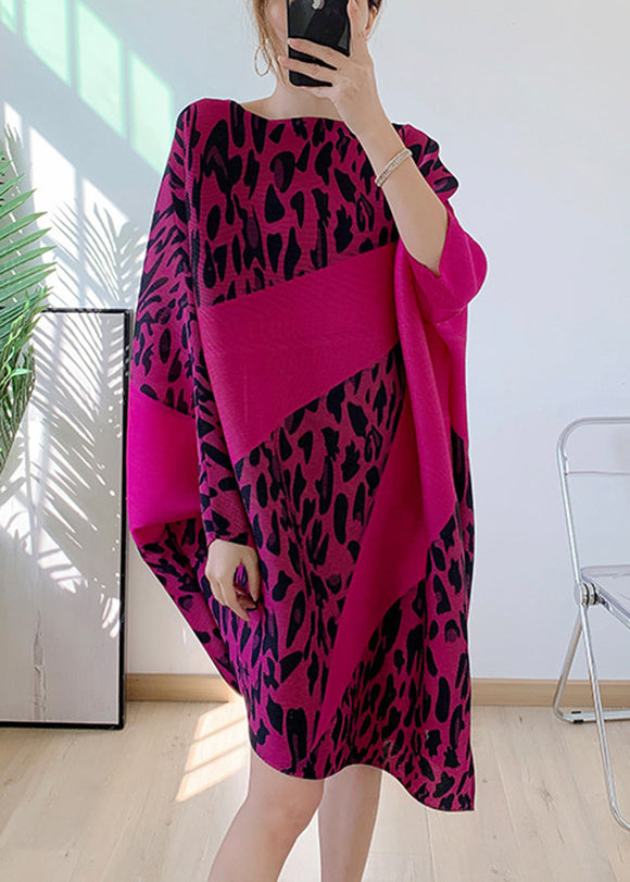 Rose O-neck Asymmetrical Print Mid Dresses Long Sleeve