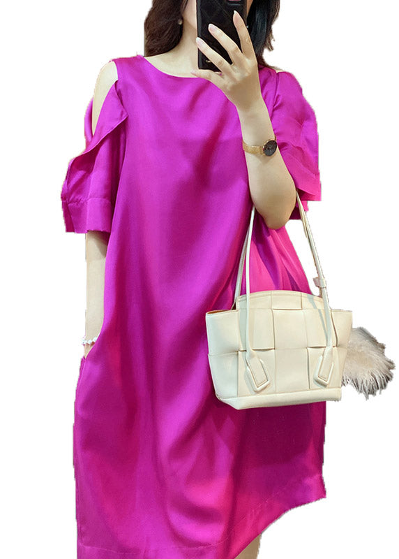 Rose O-neck Off the Shoulder Silk a Line Skirts Short Sleeve