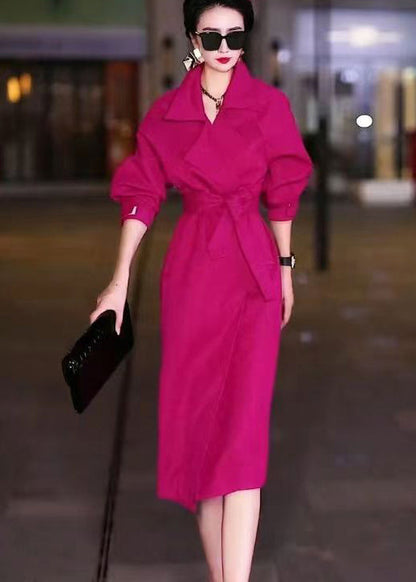 Rose Peter Pan Collar Tie Waist Cotton Trench Fall
