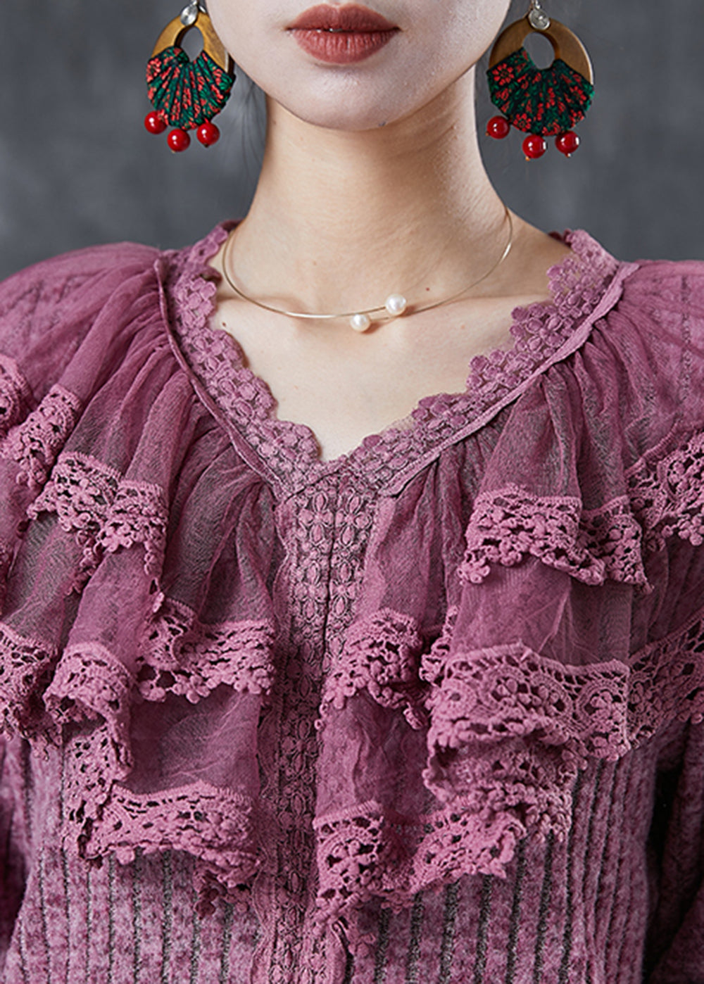 Rose Ruffles Patchwork Knit Sweater Winter