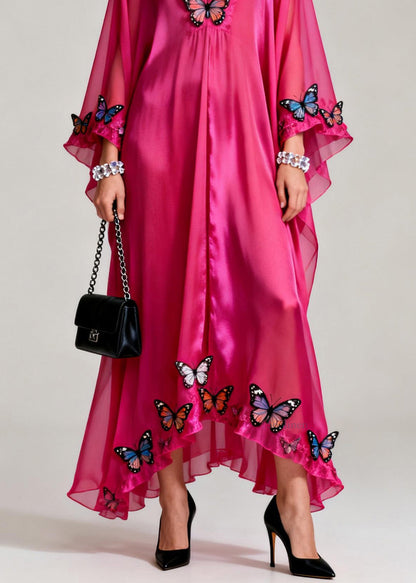 Rose V Neck Butterfly Silk Maxi Dresses Spring