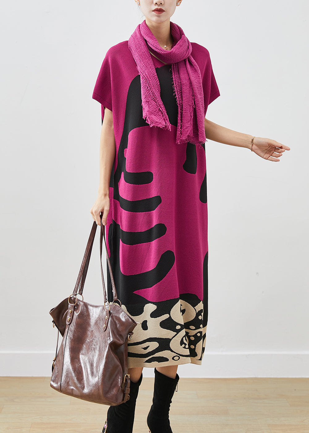 Rose V Neck Print Cotton Maxi Dress Short Sleeve