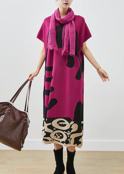 Rose V Neck Print Cotton Maxi Dress Short Sleeve