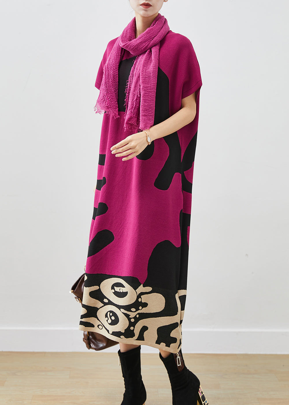 Rose V Neck Print Cotton Maxi Dress Short Sleeve