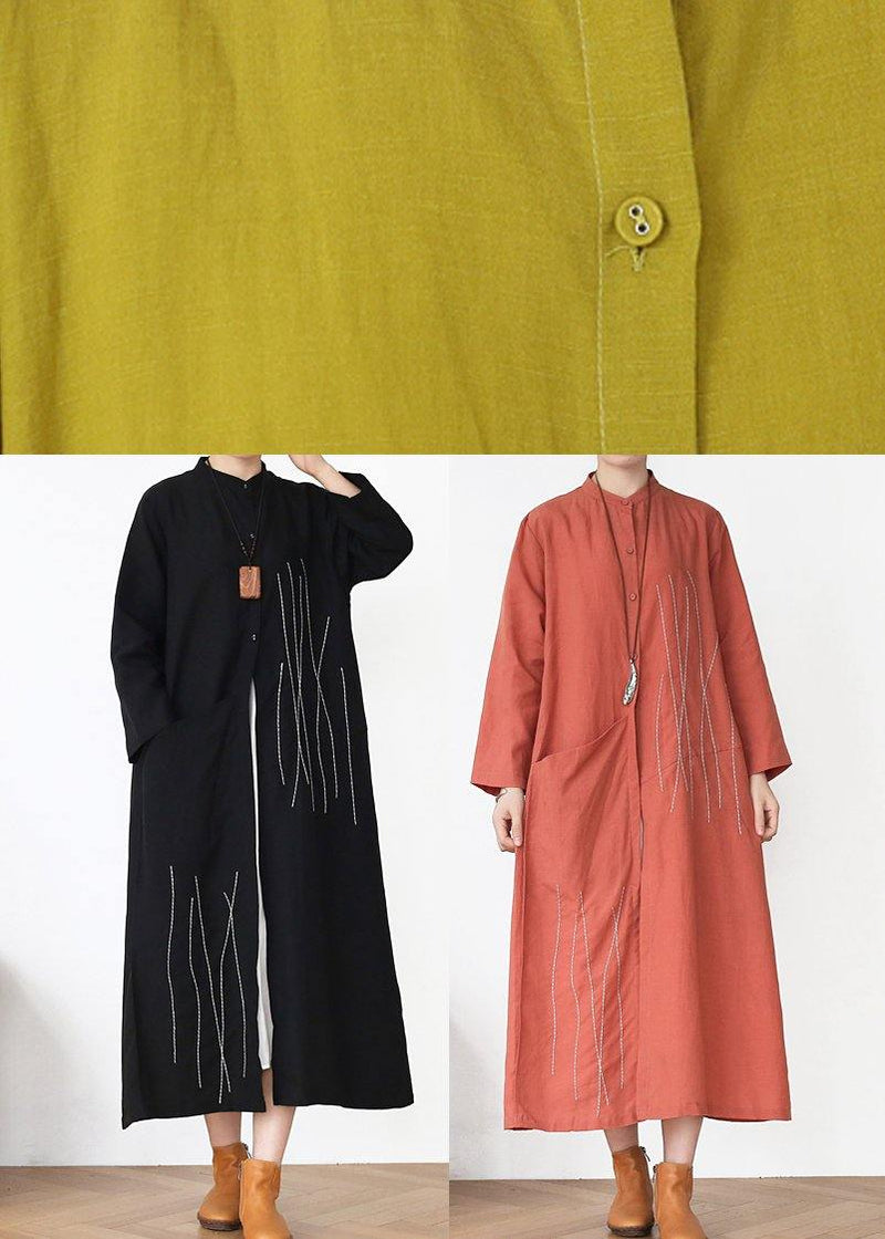 Rubber Red Pockets Linen Long Clothes Spring Trench