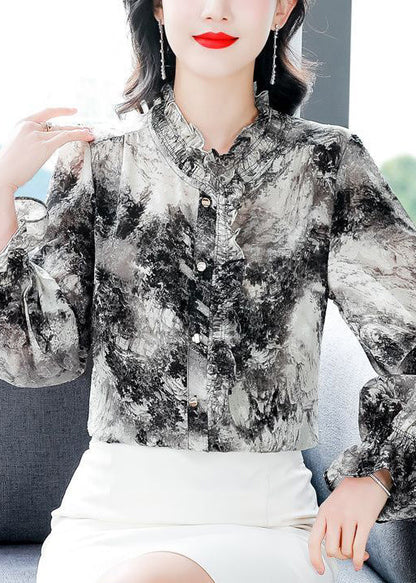 Elegant Ruffled Tie Dye Chiffon Shirt Spring