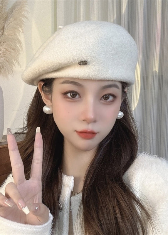 Rust Letter Patchwork Woolen Beret Hat