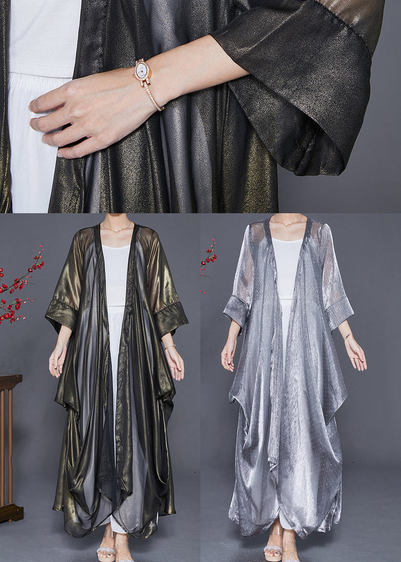 Silver Oversized Wrinkled Silk Long Cardigan Summer