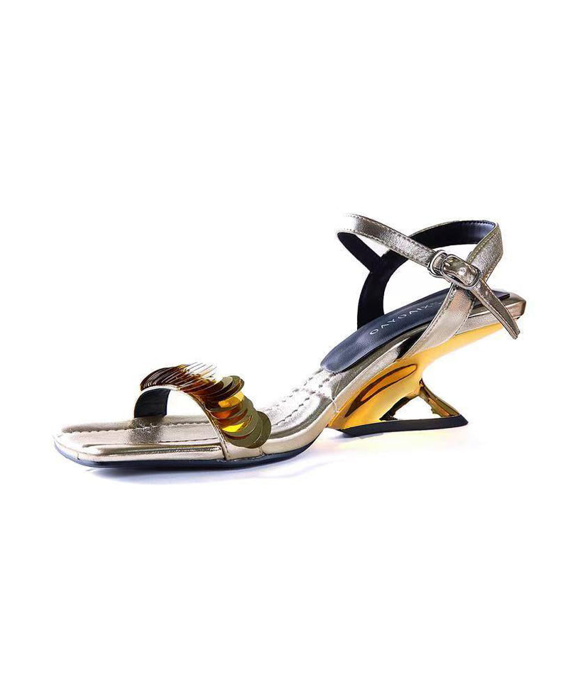 Silver Wedge Sandals Black Faux Leather Peep Toe