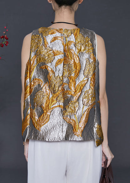 Silvery Jacquard Silm Fit Vests Spring