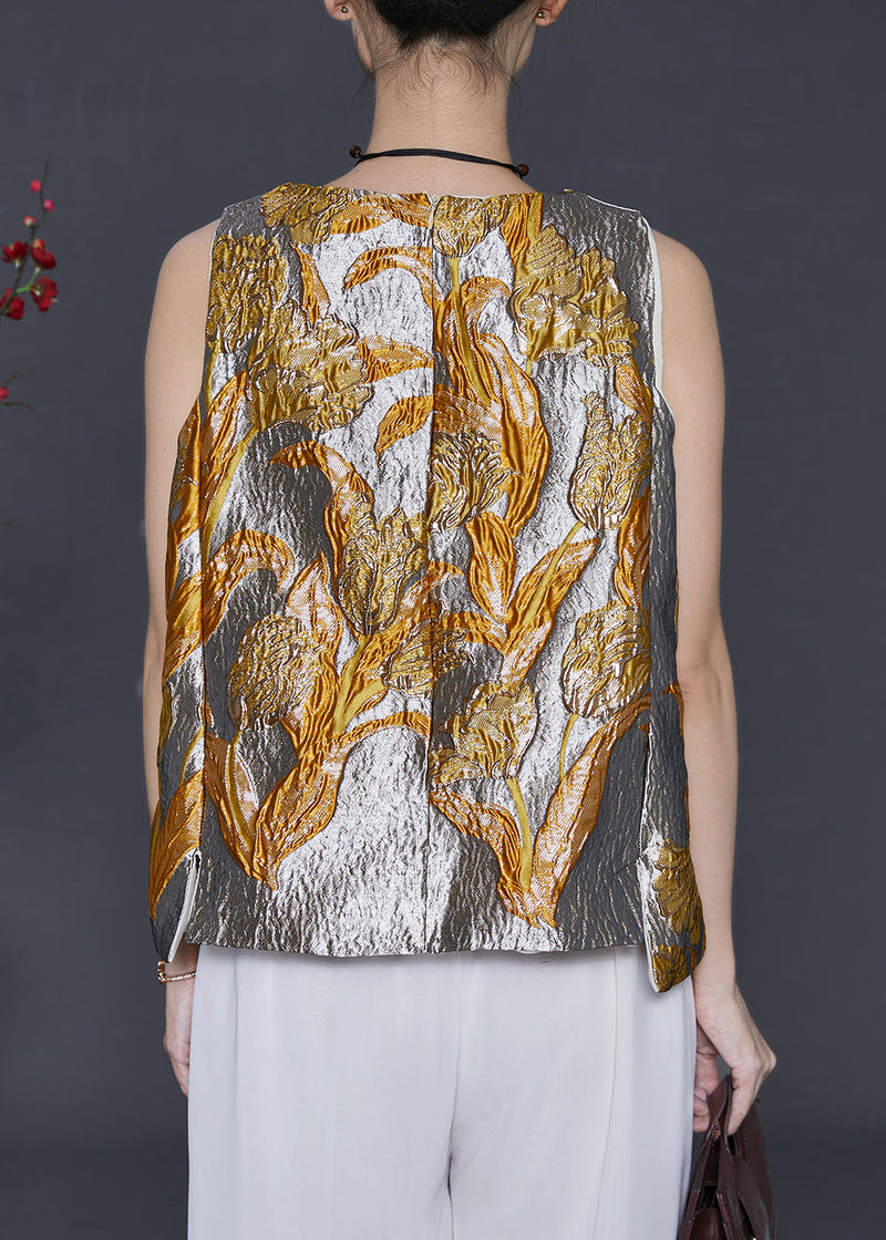 Silvery Jacquard Silm Fit Vests Spring