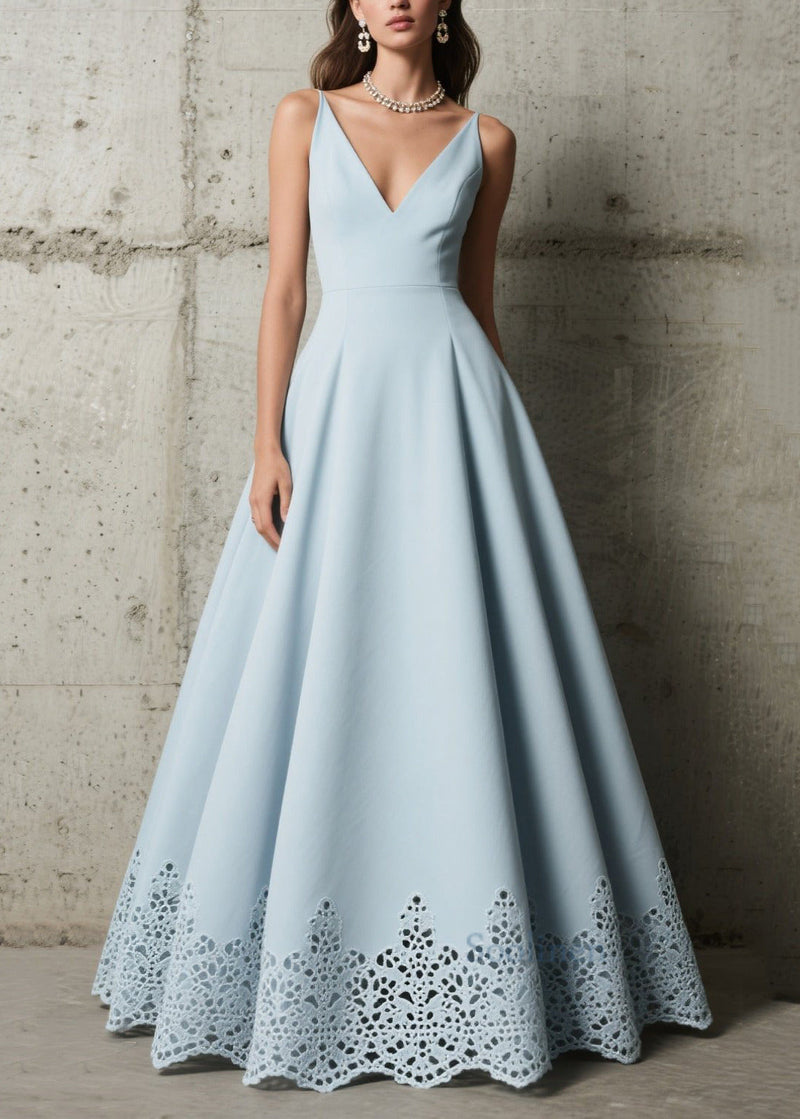 Sky Blue Exra Large Hem Hollow Out Spandex Party Dress Summer