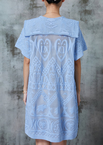 Sky Blue Sailor Collar Embroidered Lace Dress Summer