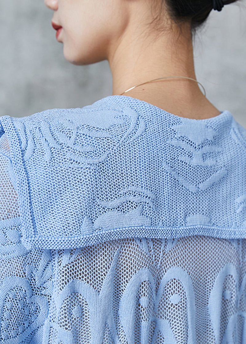 Sky Blue Sailor Collar Embroidered Lace Dress Summer