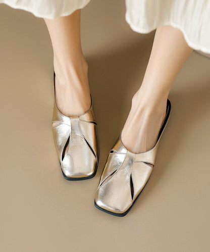Slide Sandals Hollow Out Splicing Gold Faux Leather
