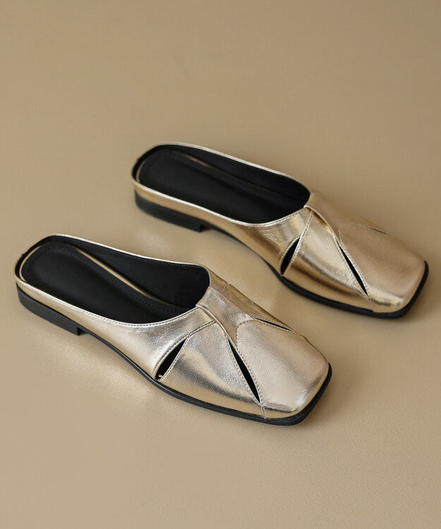 Slide Sandals Hollow Out Splicing Gold Faux Leather
