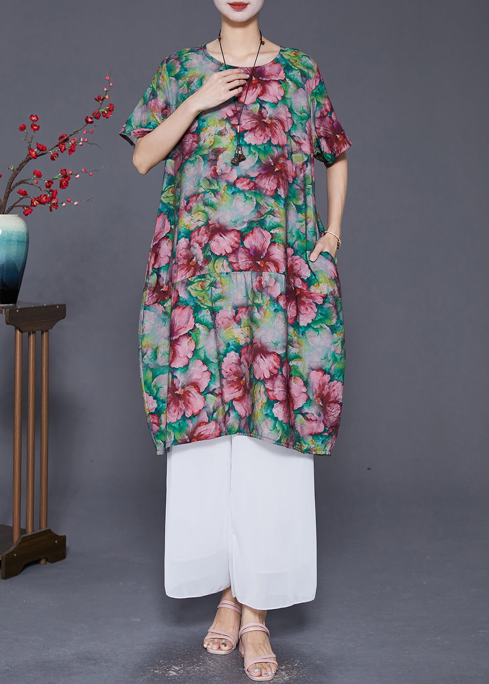 Slim Fit Print Linen Holiday Dress Summer