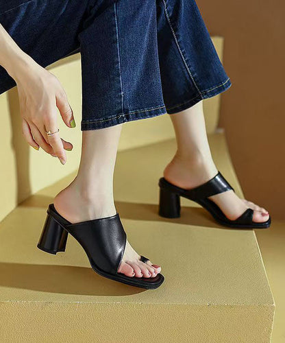 Splicing Chunky Heel Green Sheepskin Slide Sandals