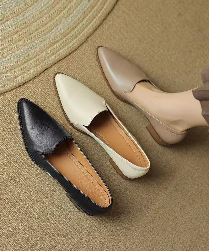 Splicing Chunky Shoes Khaki Sheepskin Pointed Toe