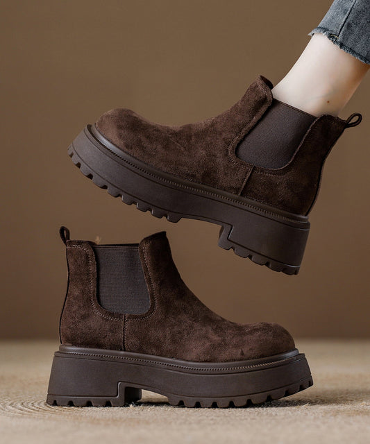 Splicing Comfy Platform Boots Coffee Suede
