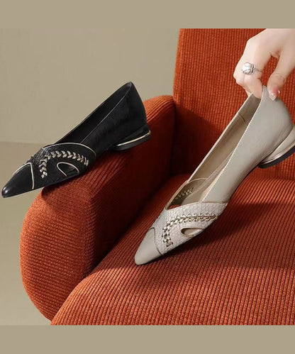 Splicing Flat Feet Shoes Black Faux Leather Pointed Toe