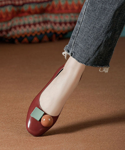 Splicing Flat Shoes Light Green Cowhide Leather