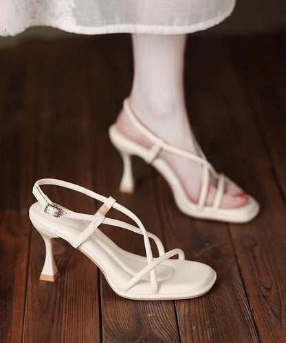 Splicing High Heel Sandals Beige Faux Leather Peep Toe
