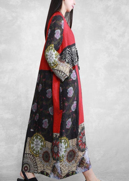V Neck Long Sleeve Spring Tunic Pattern Outfits Print Kaftan Dresses