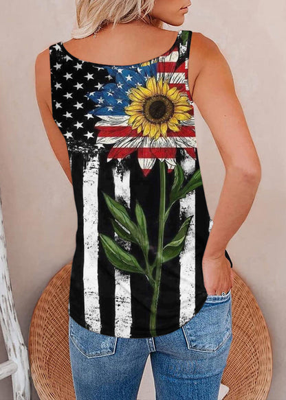 V Neck Zippered Independence Day Theme Print Sequined Spaghetti Strap Tank Tops Summer