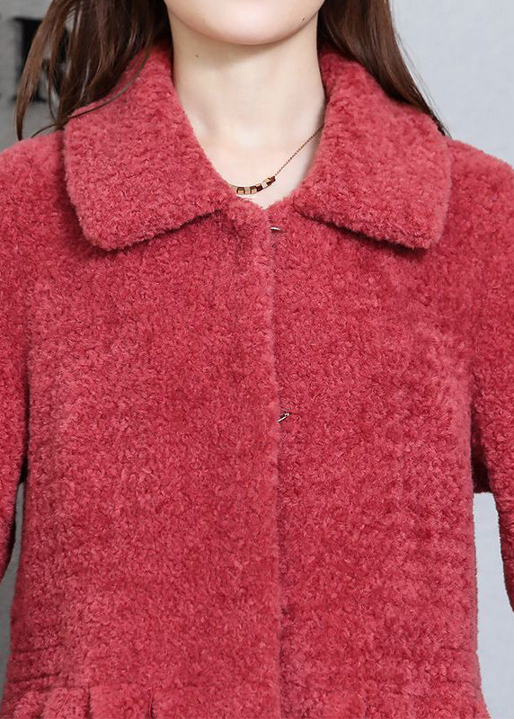 Watermelon Red Peter Pan Collar Thick Cashmere Trench Winter