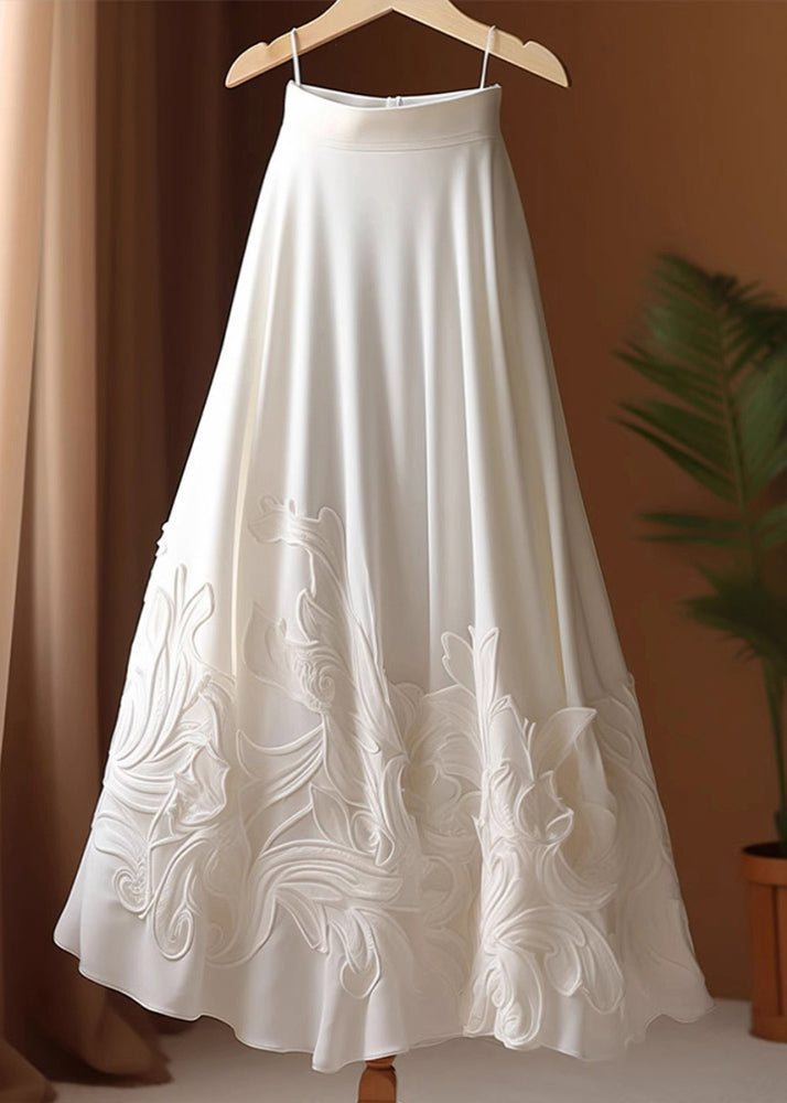 White Applique High Waist Cotton Skirts Summer