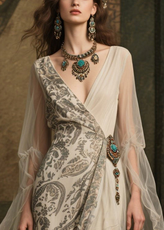 White Asymmetrical Print Chiffon Vacation Dress Summer