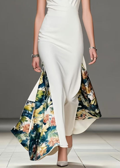 White Asymmetrical Print Wraped Party Dress Summer