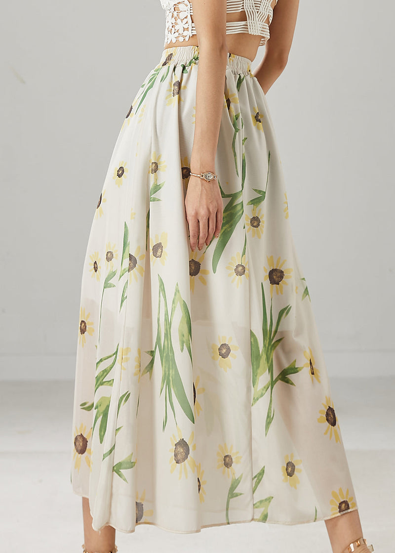 White Bamboo Print Linen Skirts Summer