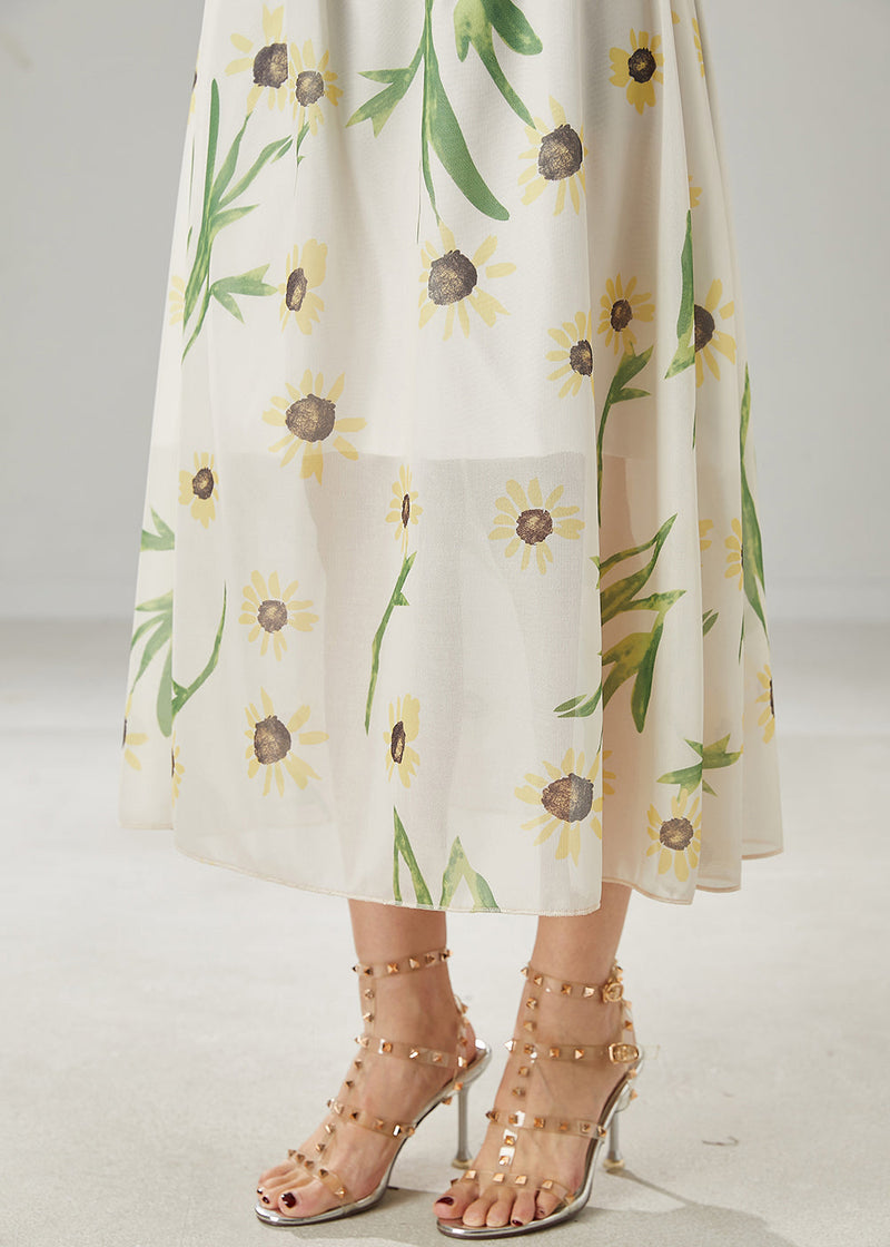 White Bamboo Print Linen Skirts Summer