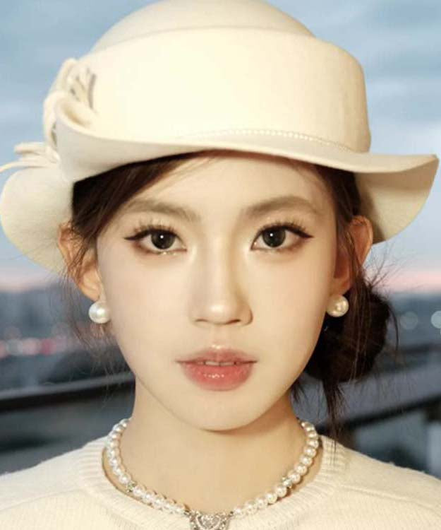 White Bow Nail Bead Woolen Bucket Hat