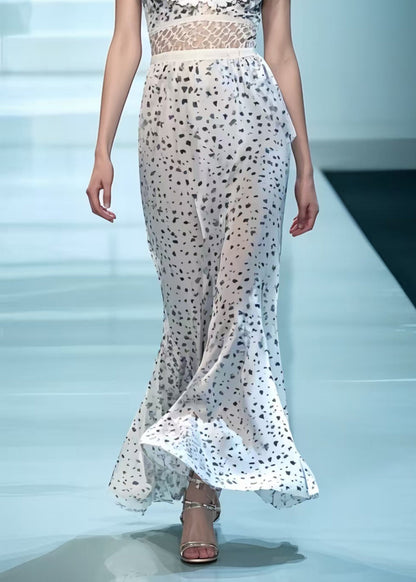 White Deep-v Patchwork Print Chiffon Party Dress Summer