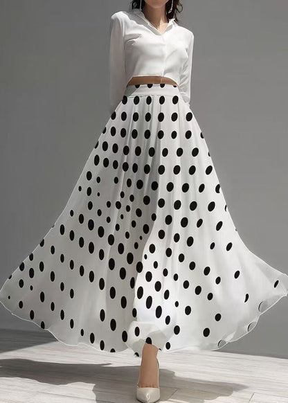White Dot Print Exra Large Hem Chiffon Skirt Summer