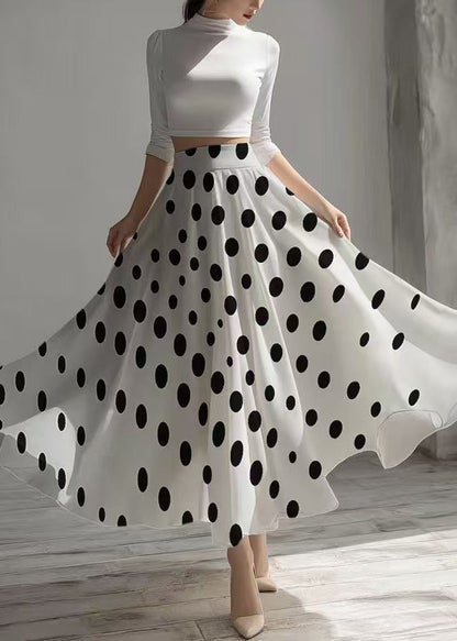 White Dot Print Exra Large Hem Chiffon Skirt Summer