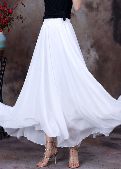 White Elastic Waist Asymmetrical Layered Design Chiffon Skirts Summer